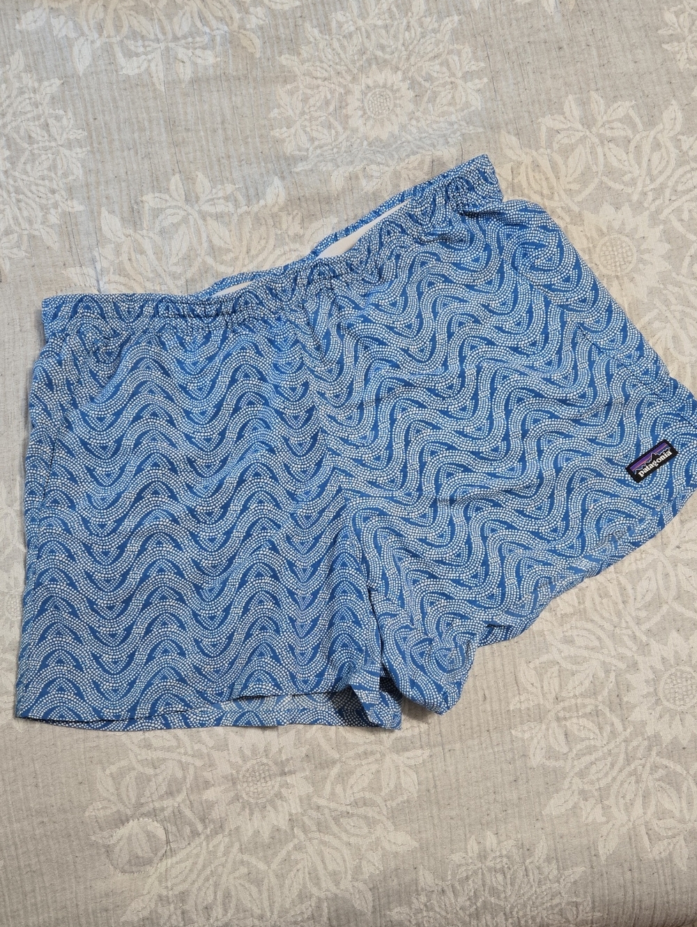 Patagonia Men's Light Blue Wave-Pattern Swim Trunks